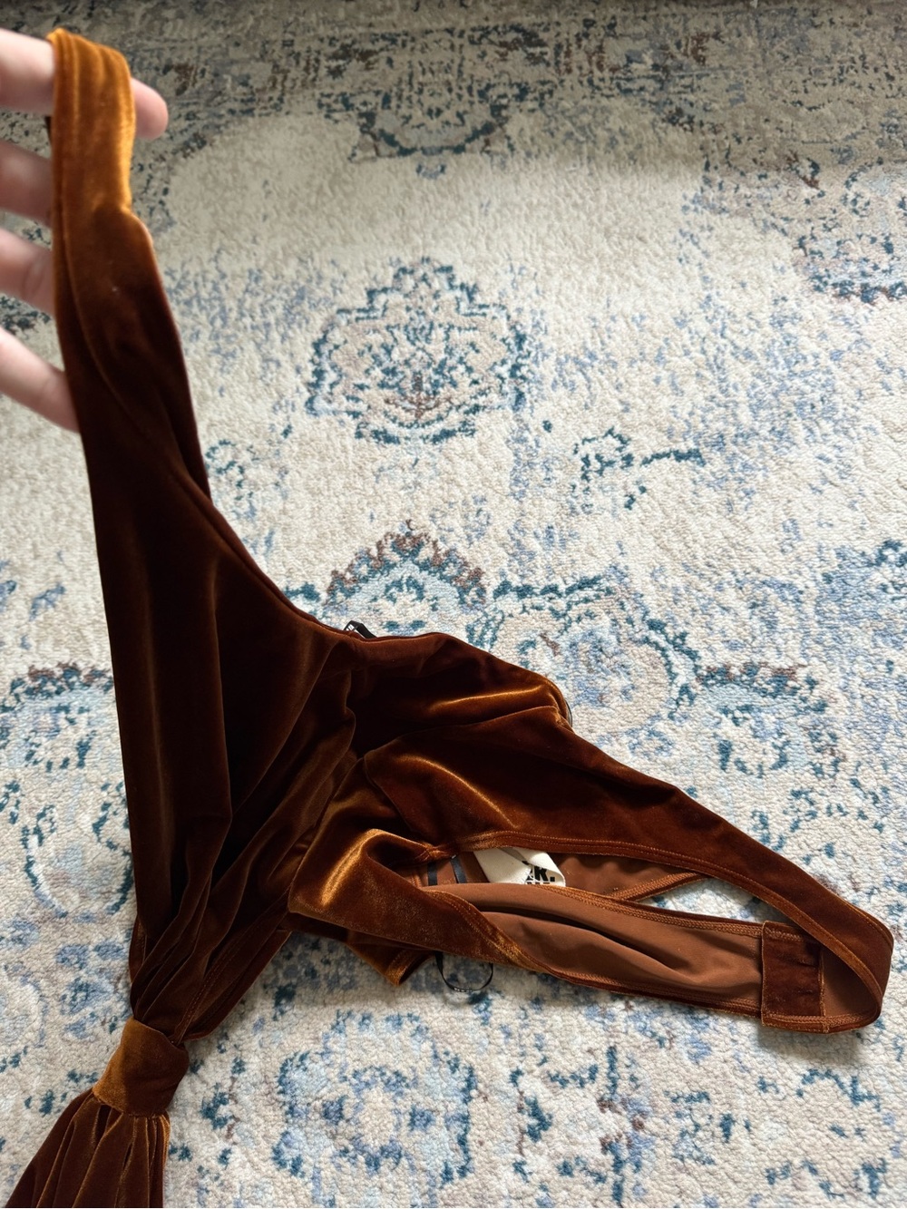 NWT SER.O.YA Vika Velvet Bodysuit Sleeveless Halterneck Brown Orange Marigold XS - Picture 5 of 8